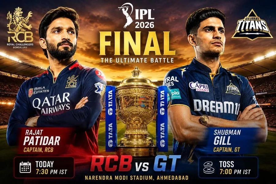 IPL Final 2026: अहमदाबाद में RCB और Gujarat Titans की भिड़ंत, ट्रॉफी के लिए बड़ा मुकाबला